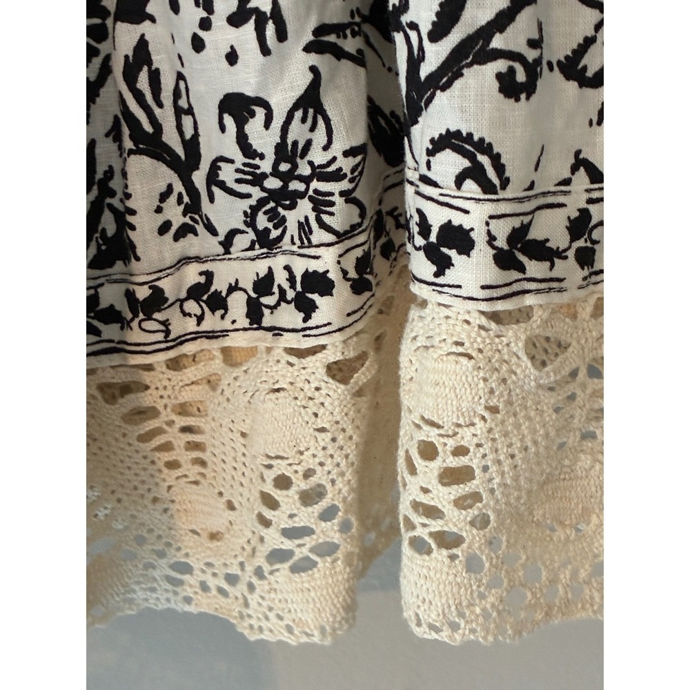 Christian Siriano New York Floral Toile Crochet Lace Peasant Blouse Blck White L - Picture 4 of 8